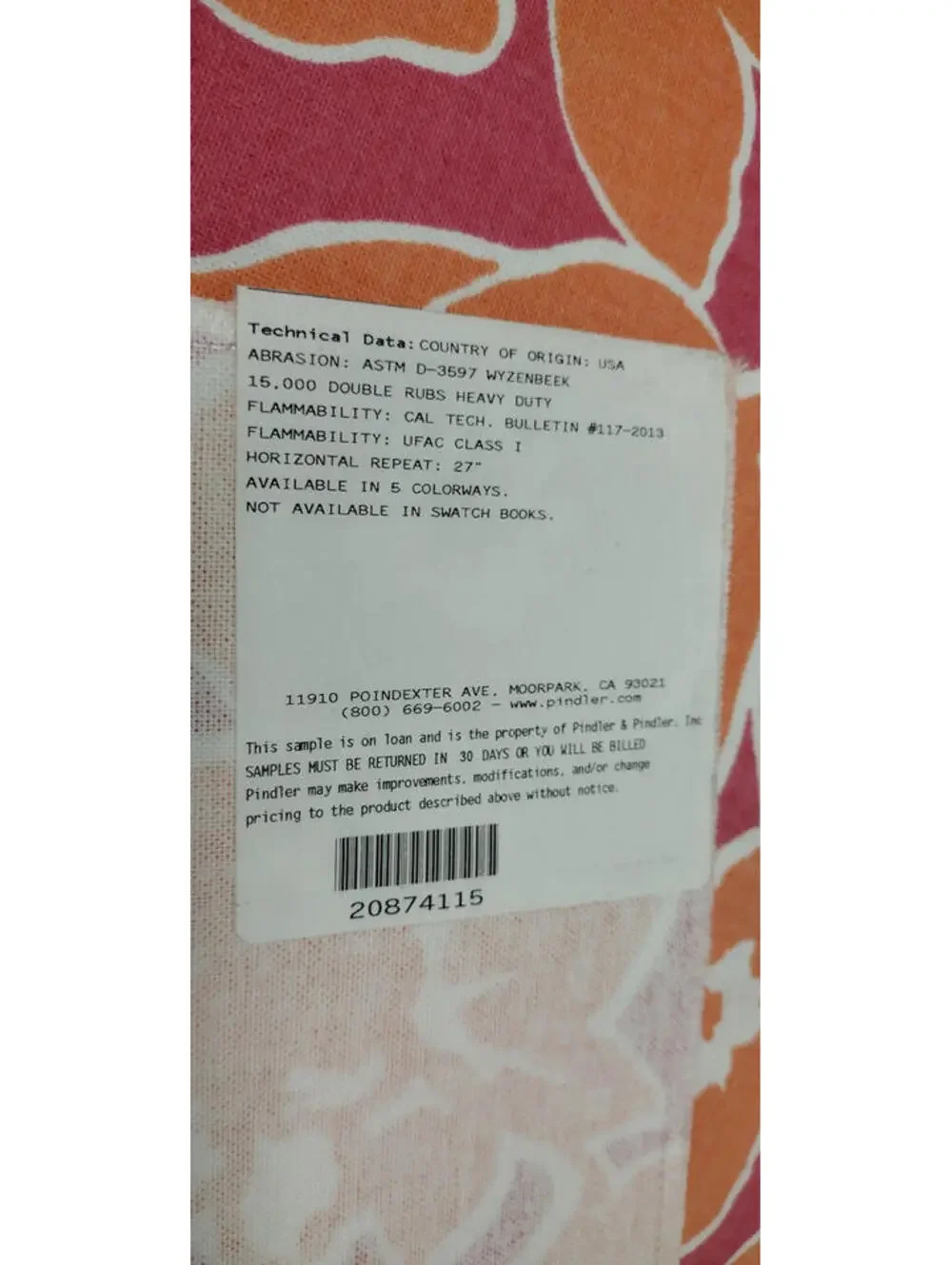 Pindler Chic Floral Orange Tulip Fuchsia Cotton Designer Fabric Sampler 23 x 24